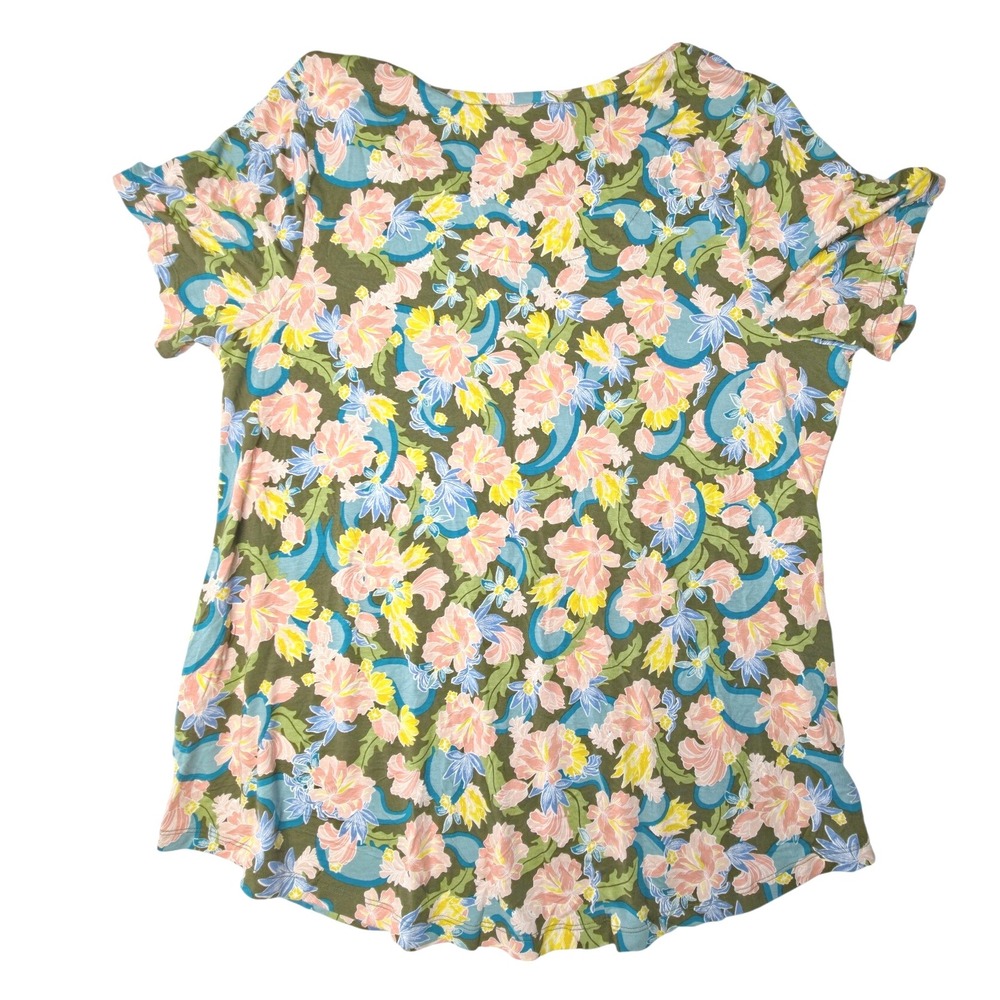 JM Collection Top Womens Plus 2X Avocado Garden Floral Scoop Neck Short Sleeve - Picture 3 of 6